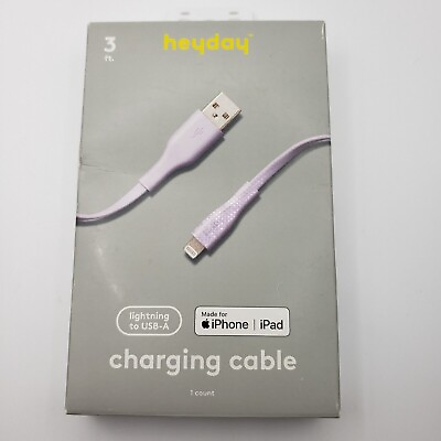 #ad Heyday 3FT 8 Pin to USB flat cable soft purple NEW $3.25