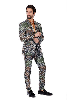 BARABAS Men#x27;s Camouflage Cotton Notched Lapel Suit 3SU28 #ad $391.60