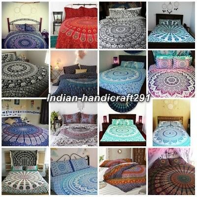 #ad Purple Double Quilt Cover Indian Mandala Hippie Queen Bedding Duvet Cover Throw $41.36
