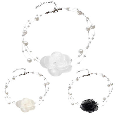 #ad Rose Pearl Necklace Choker Necklace For Women With Pearl And Rose Flower Vintage $7.72
