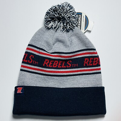 #ad NCAA Ole Miss Rebels Striped Mens Beanie Toboggan Winter Hat Cap Pom NEW $22.99