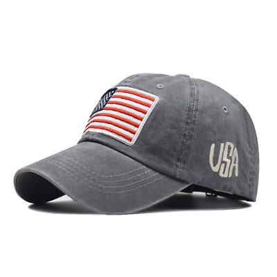 #ad Grey American Flag USA Baseball Cap Tactical Army Cotton Casual Hat Patriotic $14.99
