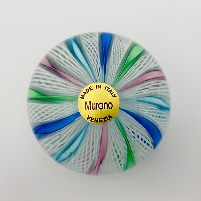 #ad Vintage Zanfirico Murano Venetian Art Glass Latticino Ribbons Paperweight $80.00