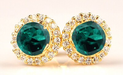 #ad 4.70Ct Natural Zambian Emerald amp; IGI Certified Diamond Earrings In 14KT Gold $340.00