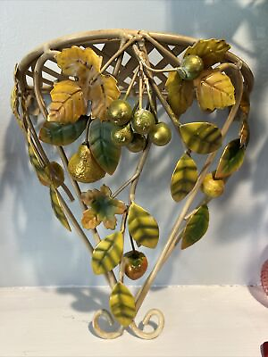 Italian Tole Iron Painted Wall Shelf Leaves Fruit Berries Chippy Shabby Chic 12” $25.00