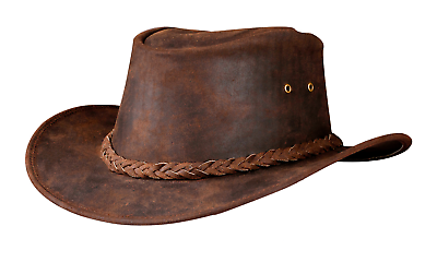 Men#x27;s Brown Genuine Leather Cowboy Western Hat $39.99