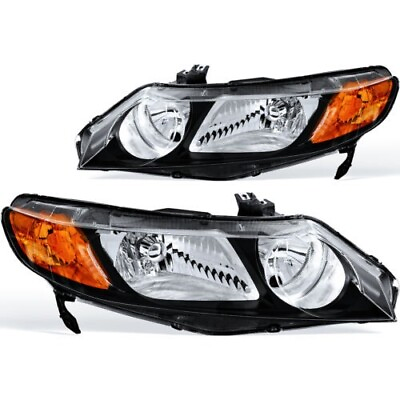 #ad For 2006 2011 Honda Civic Sedan Black Headlights Headlamps Passenger Driver Pair C $49.99