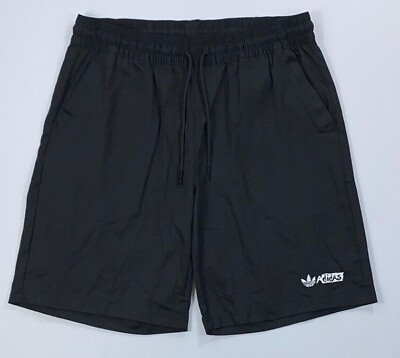 Men#x27;s Adidas Originals Trefoil Black Twill Elastic Waistband Shorts #ad $29.99