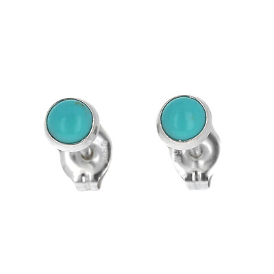 #ad Turquoise Studs Sterling Silver Small Round Post Earrings Second Hole Mini T $11.50