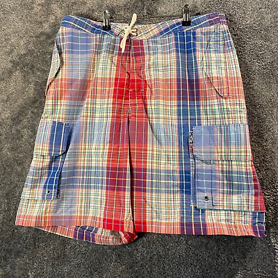 #ad Polo Ralph Lauren Shorts Mens 35W Madras Plaid Swimwear Vintage Colorful Preppy $17.88