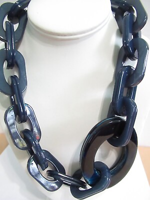 #ad Rush Denis and Charles Blue Thick Chunky Big Link Necklace Plastic $29.00