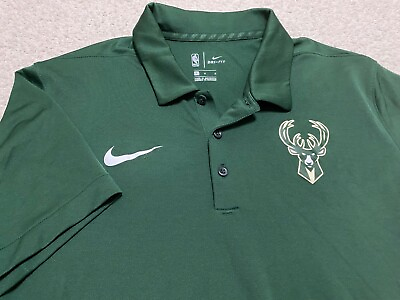#ad Nike Dri Fit Mens Large Polo Shirt S S Milwaukee Bucks Green NBA Basketball $17.50