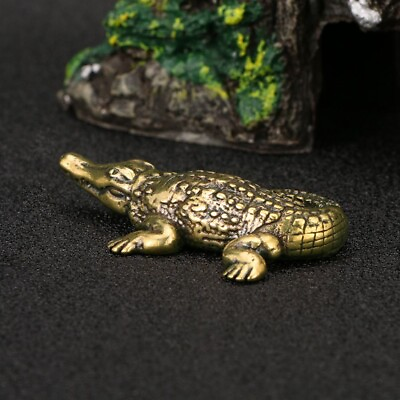 #ad Antiqued Chinese Solid Brass Vintage Crocodile Alligator Statue Sculpture $9.17