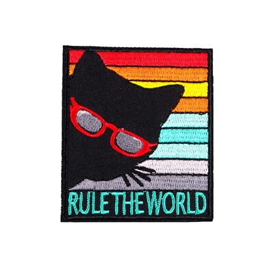 #ad Cats Rule The World Square Patch Embroidered Sew Iron On Badges For Clothes DIY $5.59