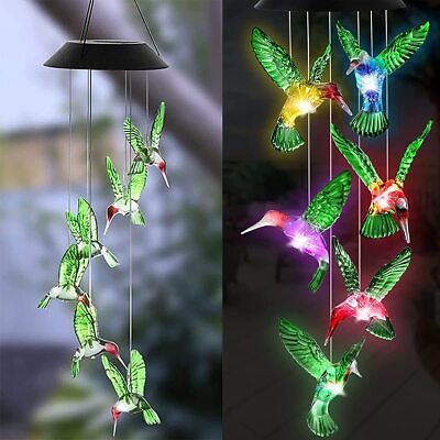 Solar Wind Chimes Light LED Hummingbird Color Changing Decor Lamp for Yard Gift $10.99