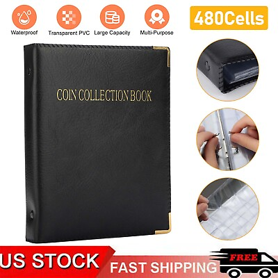#ad 480 Pockets Coin Collection Book Holder Album Coins Organizer for Collectors US $13.95