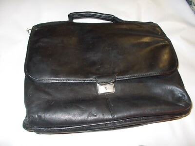 #ad Samsonite Black Leather Briefcase flapover  w Lock amp; Two Keys $38.00