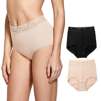 #ad DELIMIRA Women#x27;s Cotton Lace Underwear High Waist Panties Briefs 2 Pack $9.89