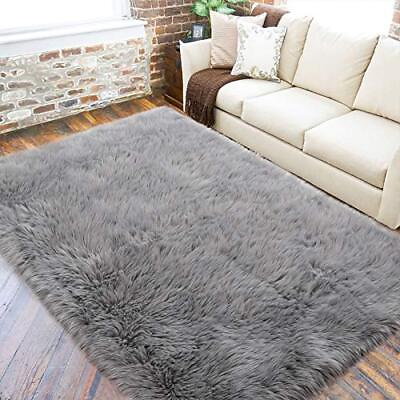 #ad Ultra Soft Fluffy Rugs Faux Fur Sheepskin Area Rug for 4 x 5.9 Feet Grey $92.49