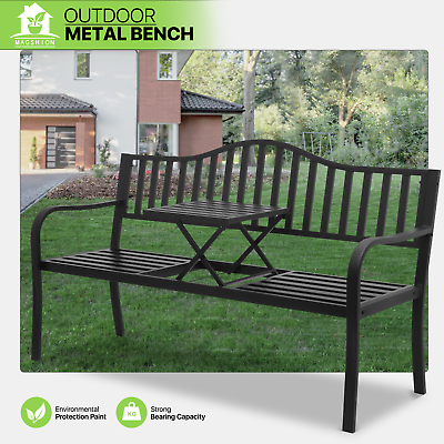 #ad 59quot; Park Garden Bench Patio Porch Chair Cast Iron Seat w Adjustable Center Table $163.99