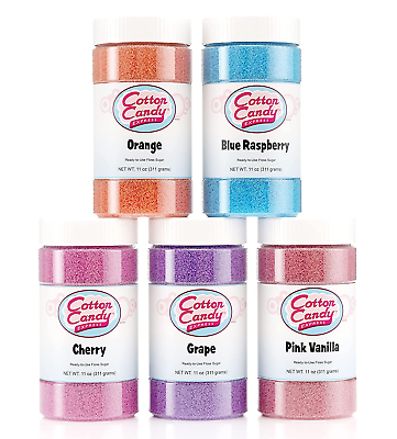 Floss Sugar Variety Pack with 5 11Oz Plastic Jars of Orange Blue Raspberry P #ad $35.95