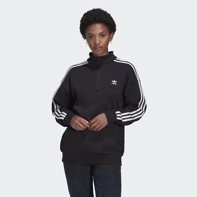 NWT adidas Adicolor Trefoil Black Quarter Zip Sweatshirt Women#x27;s Size S II6087. #ad $24.99