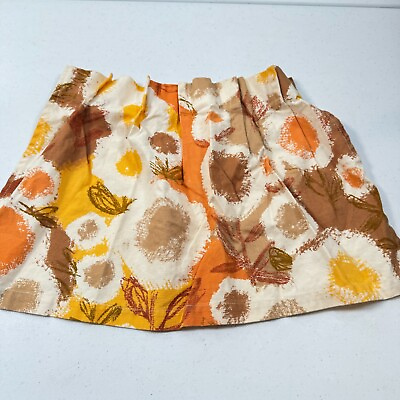 #ad vintage curtain valance pinch pleat kitchen orange yellow floral mcm retro 70s $15.99