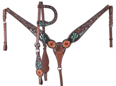 #ad Leather Western Tack Set With Headstall Breast Collar and Reins. $187.45