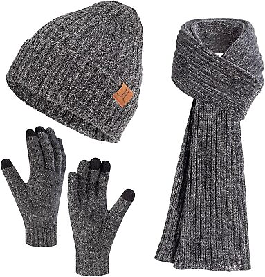 #ad LackBlue Womens Winter Beanie Hat Scarf Touchscreen Gloves Set Knit Black $47.68