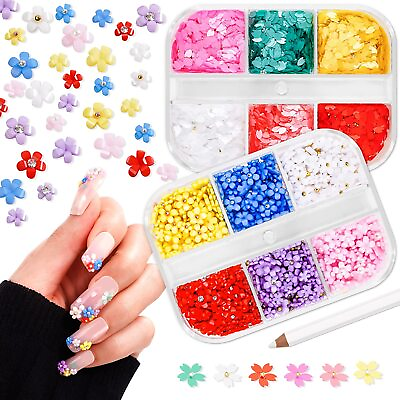 #ad 3D Flower Nail Charms Cherry Blossoms Sequins 2 Boxes Acrylic Floral Rhinestones $9.99