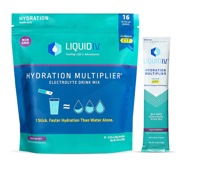 Liquid Iv Electrolyte Hydration Multiplier Acai Berry Powder Pack Pack of 16 $18.85