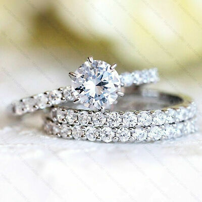 #ad Trio Set Engagement Ring 14K White Gold 2.70ct Round Cut VVS1 Moissanite Size 8 $230.41