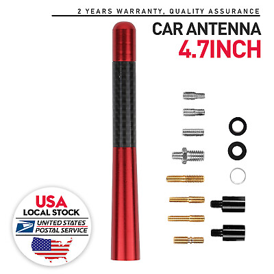 #ad Universal 4.7quot; 12CM Red Carbon Fiber Screw Aluminum Car Short Mini Antenna $11.99