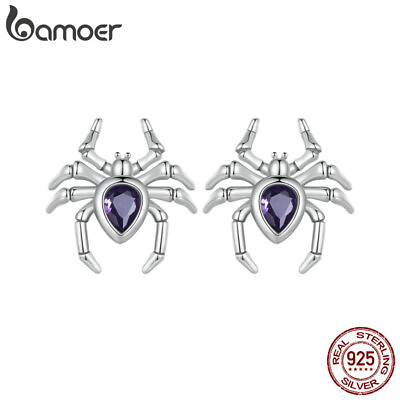 #ad Bamoer 925 Sterling Silver Halloween Spider Ear Studs Earrings Women Gift Party $8.82
