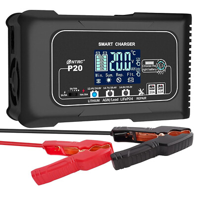 20A 12 24V Car Automatic Battery Charger Fr Lawn Mower Lead Acid Lithium LiFePO4 $58.79