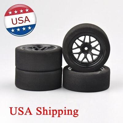 US 4Pcs RC 1:10 Foam Tires Wheel Rims 12mm Hex For HSP HPI On Road Racing Car $21.94