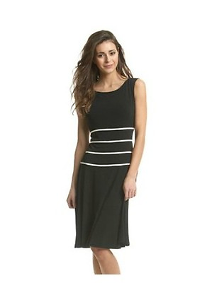 #ad NEW Connected Apparel BLACK 8P Sleeveless Contrast Trim Stretchy Material Dress $24.99