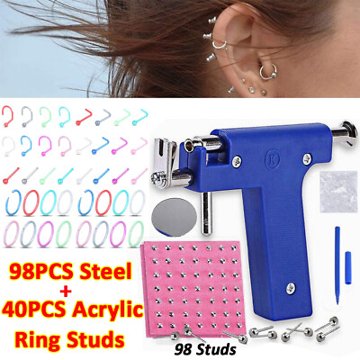 Professional Ear Piercing Gun 138pc Body Nose Navel Ring Stud Retainer Tool Kit $4.99