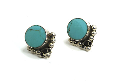#ad Vintage Mexico Sterling Silver Turquoise Earrings $60.00