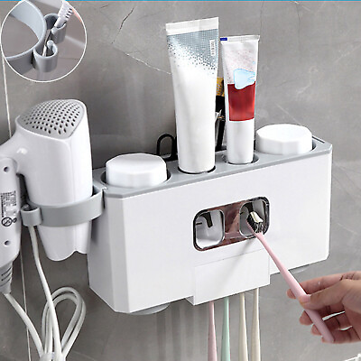 #ad Wall Mount Toothbrush Holder Automatic Toothpaste Dispenser Hand free With Cups $19.31