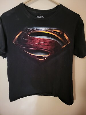 Superman Large T Shirt Black S Sleeve 24 L 21 Across Front Chest Pit To Pit Grea $12.88