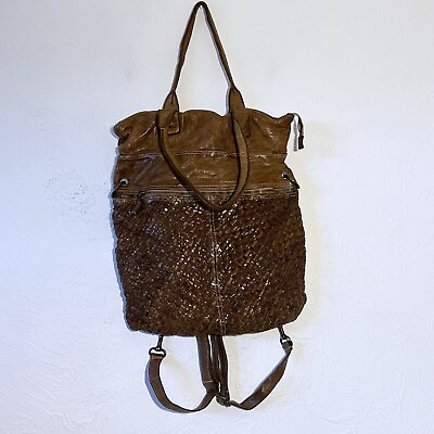 #ad Langellotti Soft Brown Woven Leather Large Hobo Handbag Backpack Made In Italy $85.00