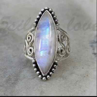 #ad Rainbow Moonstone Ring 925 Sterling Silver Handmade Statement Ring All Size B243 $13.08