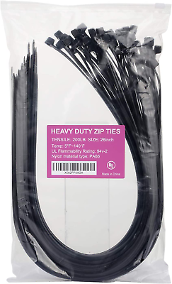 #ad Large Zip Ties Heavy Duty Big Cable Ties Extra Long Tie Wraps Black 26 Inch 60 P $25.82