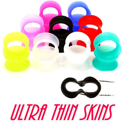 PAIR ULTRA THIN SKINS TUNNELS Silicone Ear Skins Ear Gauges Soft Ear plugs $4.99