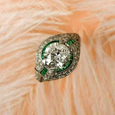 Antique 3.00Ct Round Cut Real Treated Diamond in 925 Silver Engagement Ring $129.00