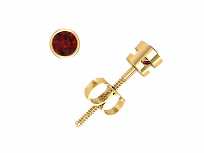 #ad 0.15Ct Round Ruby Solitaire Stud Earrings 14k Gold Bezel AA Screwback $107.00