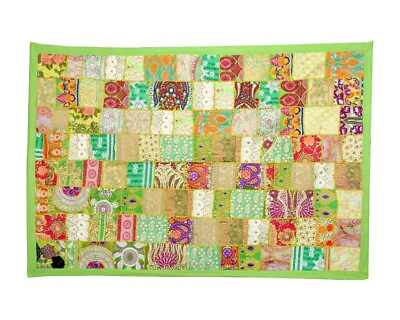 Indian Patchwork Tapestry Green Handmade Wall Hanging Vintage Embroidery 40x60quot; $34.98