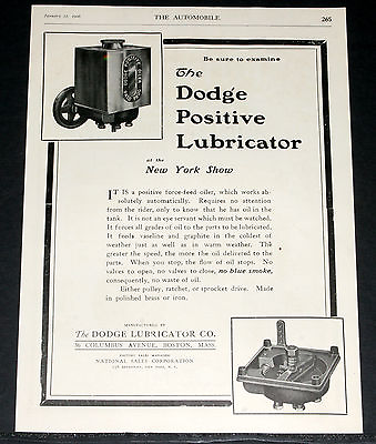 #ad 1906 OLD MAGAZINE PRINT AD DODGE POSITIVE LUBRICATOR FORCE FEED ENGINE OILER $12.99