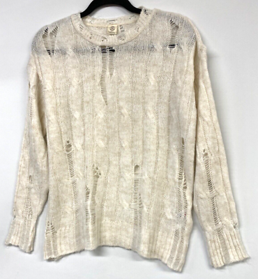 URBAN OUTFITTERS JUMPER XS S OVERSIZED CREAM CABLE KNIT RIPPED DISTRESSED 958 GBP 19.00